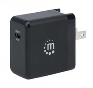 Manhattan GaN Power Delivery USB-Ladegerät 65 W - USB-Netzteil mit ultrakompakter GaN-Technologie - USB-C Power Delivery-Port (PD 3.0) mit bis zu 65 W - auswechselbare Stecker für EU - UK & US - schwarz - Schwarz